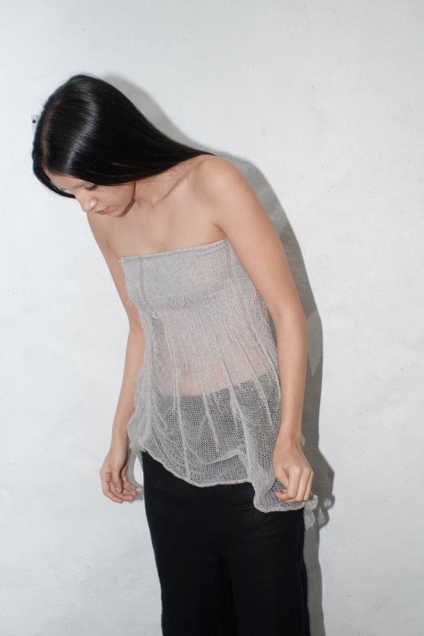 krystal paniagua organic tube top grey knit