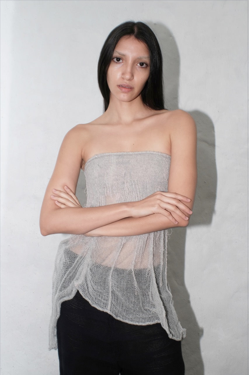 krystal paniagua organic tube top grey knit