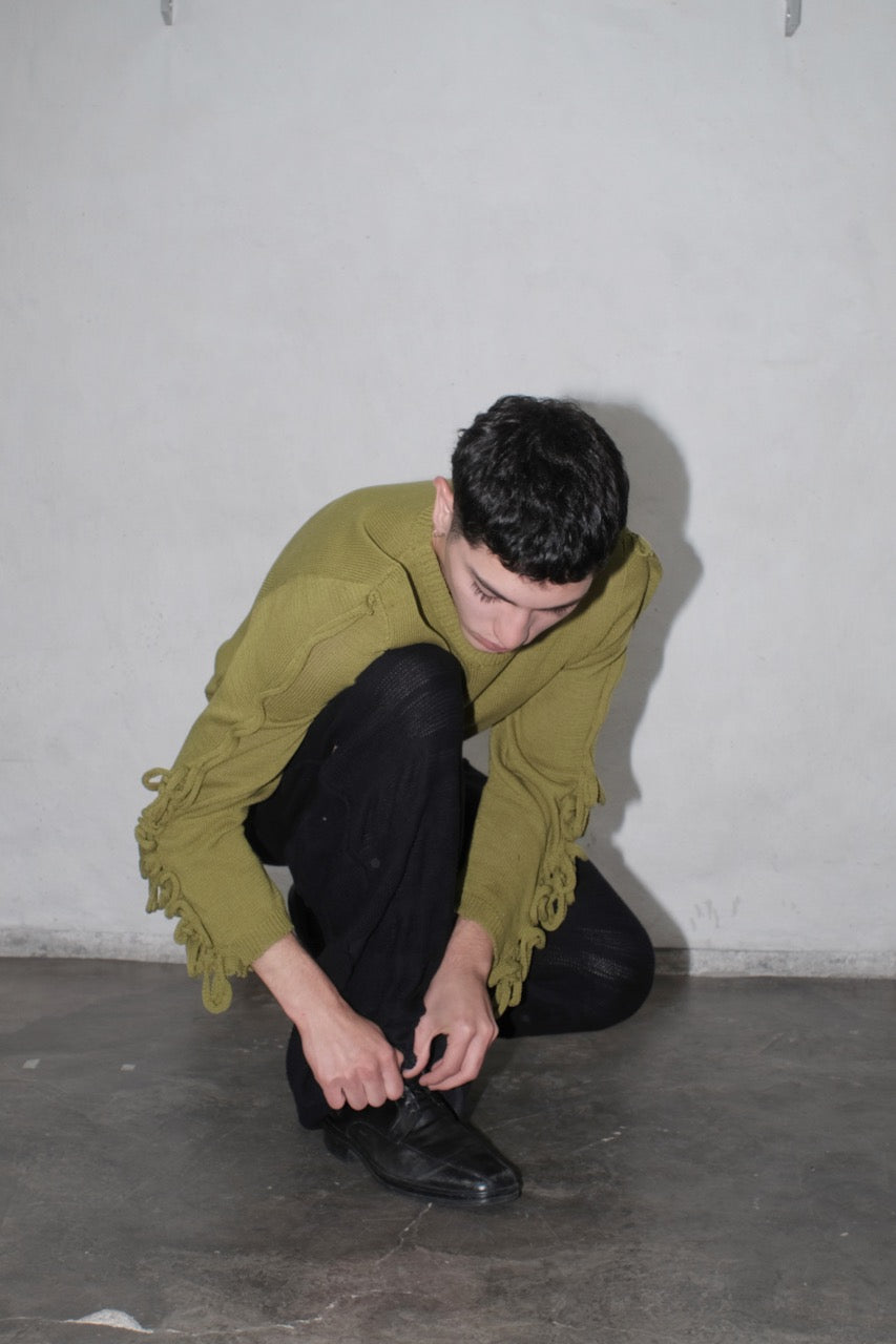 krystal paniagua swiggle longsleeve green mens top knitwear