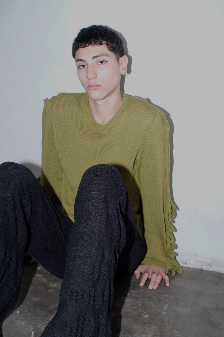 krystal paniagua swiggle longsleeve green mens top knitwear