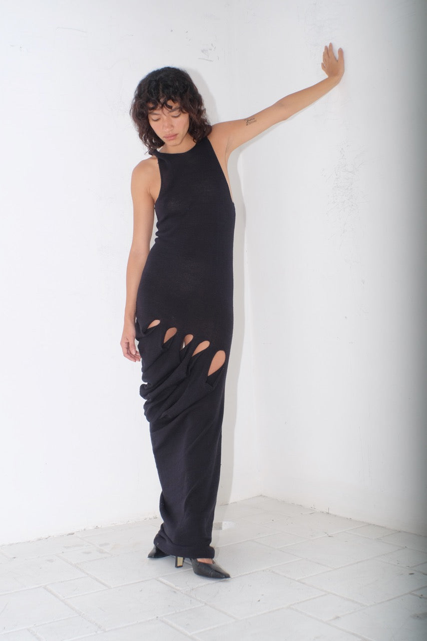 krystal paniagua side hold dress black knit