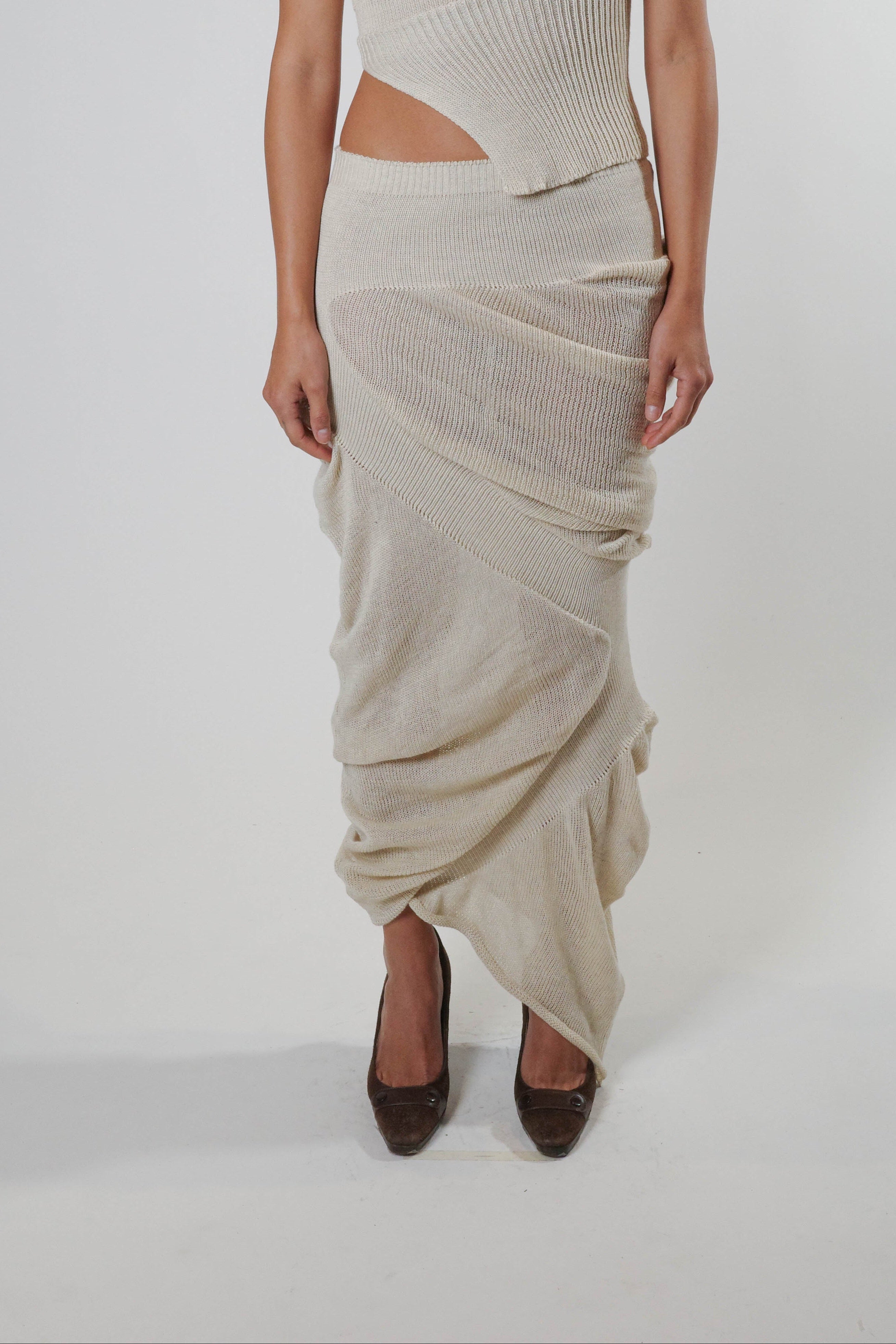Zig-Zag Maxi Skirt (Beige)