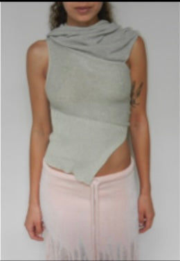 Neck Drape Top (Grey/Beige)