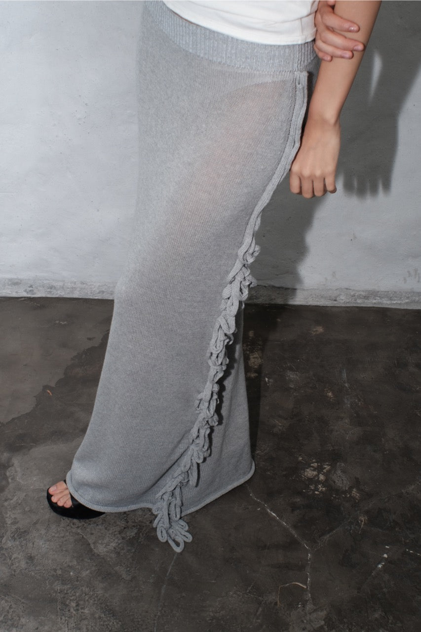 krystal paniagua maxi loop grey skirt knitwear
