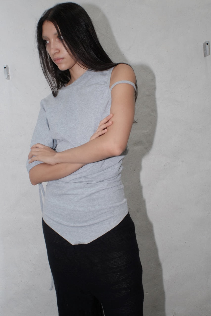 krystal paniagua grey jersey asymmetric top