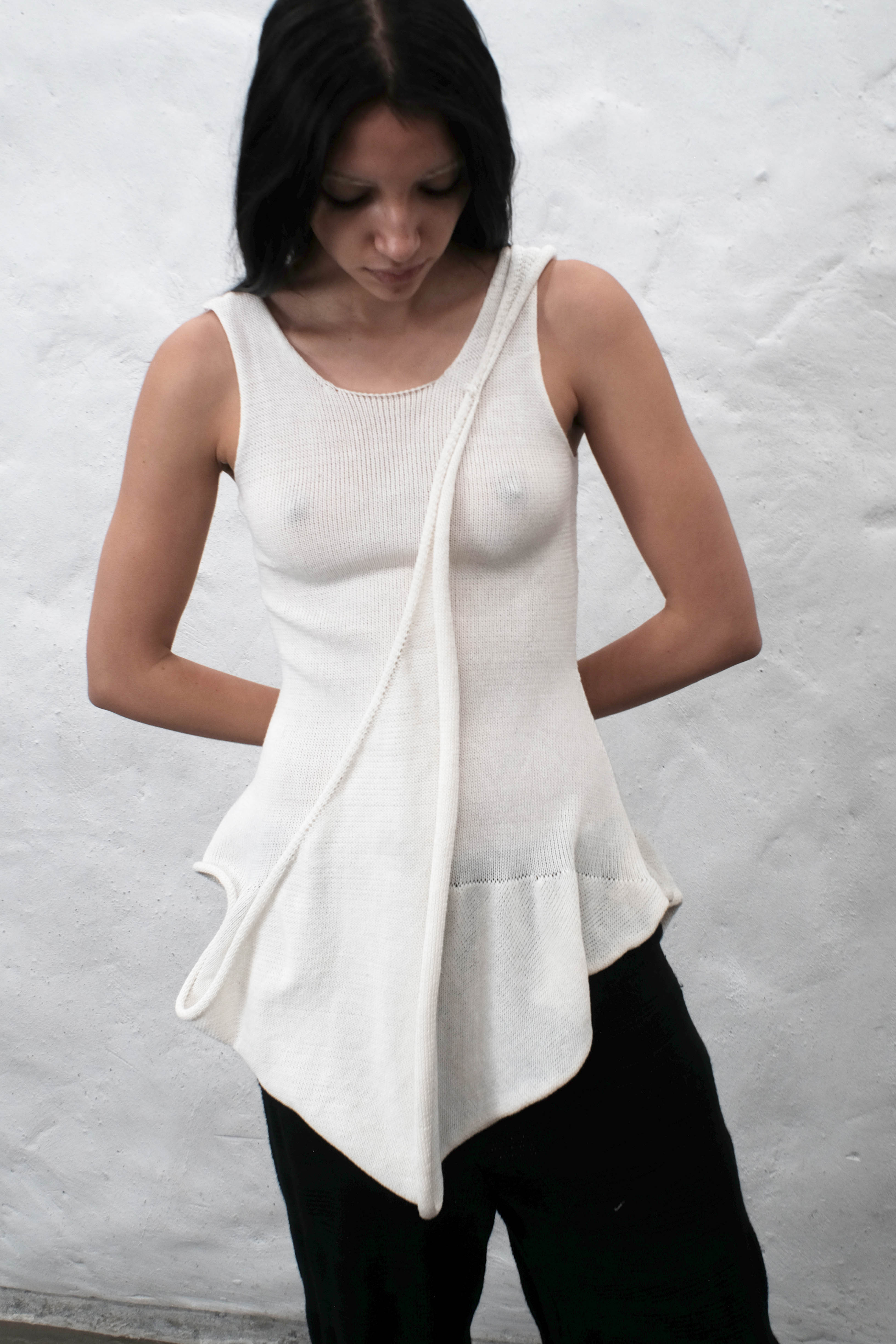 krystal paniagua white side hold top asymmetric knit