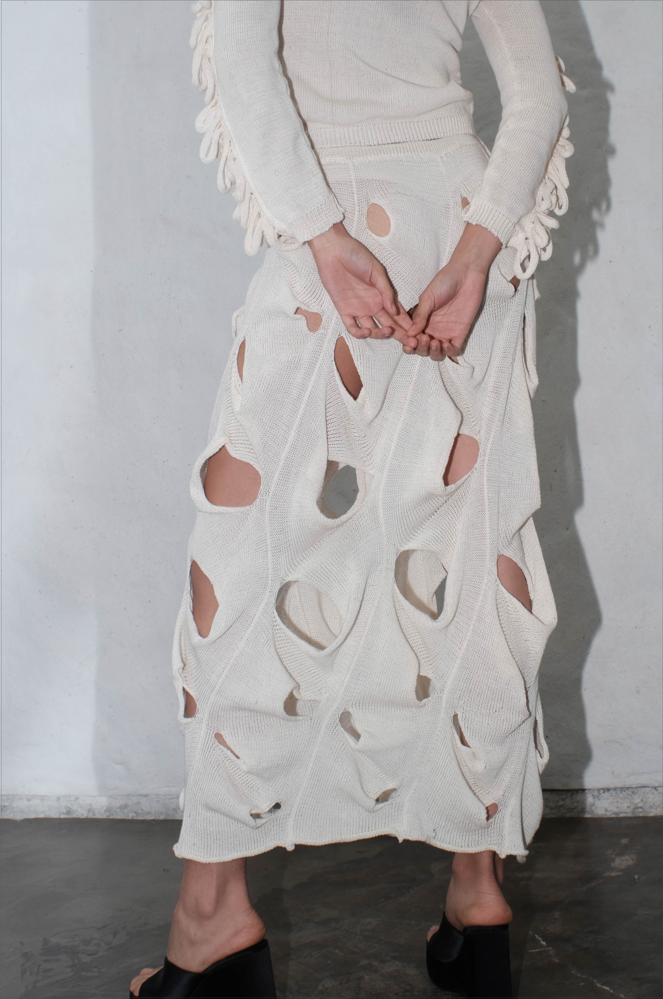 krystal paniagua cascade skirt white knitwear