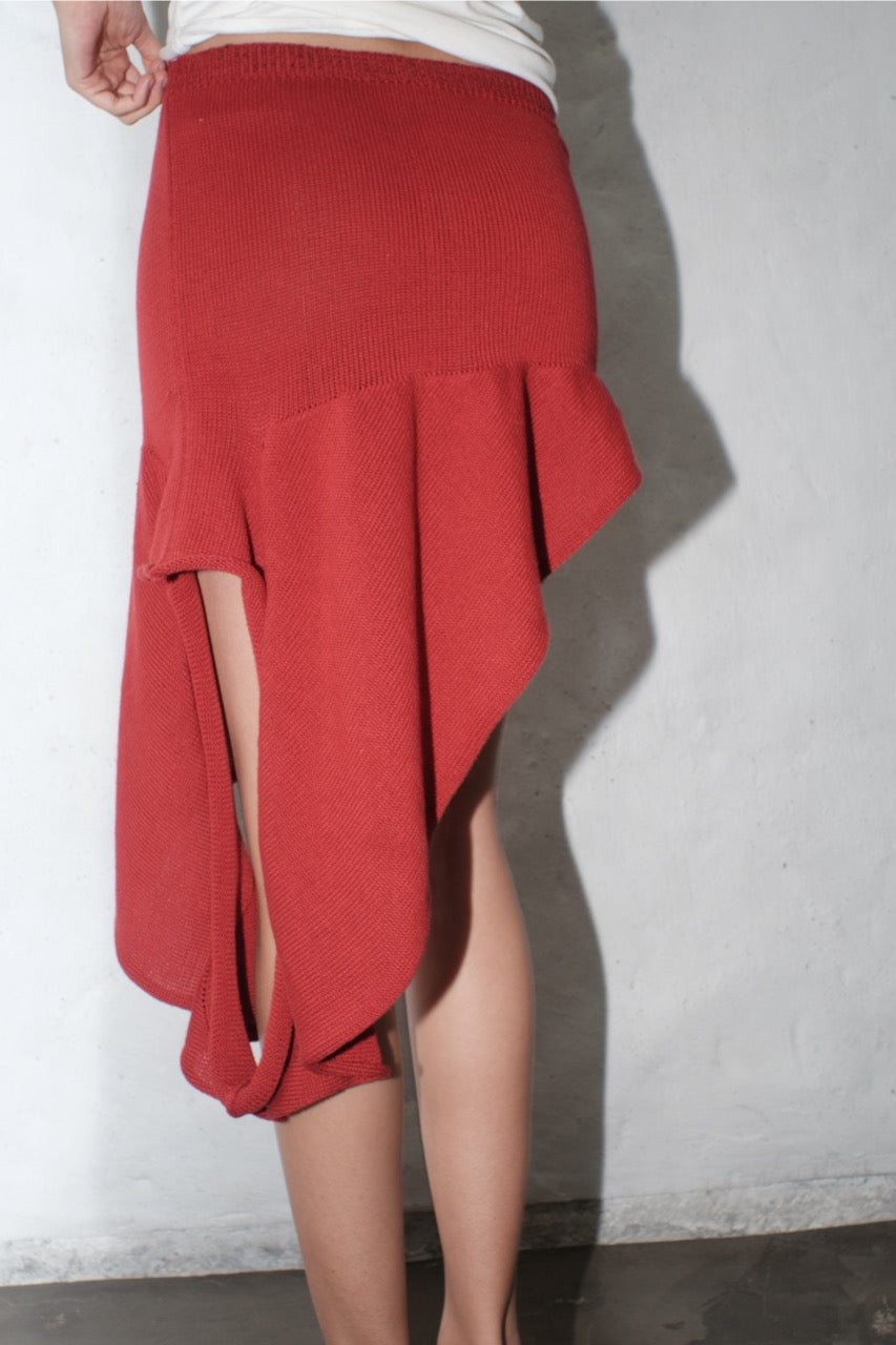 krystal paniagua red side hold skirt knitwear