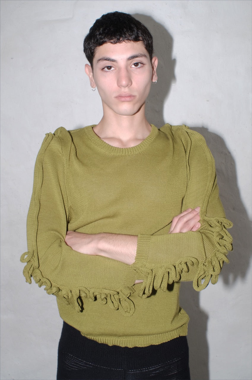 krystal paniagua swiggle longsleeve green mens top knitwear