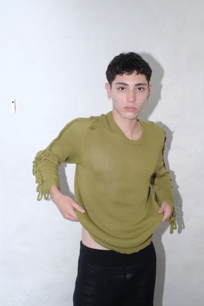 krystal paniagua swiggle longsleeve green mens top knitwear