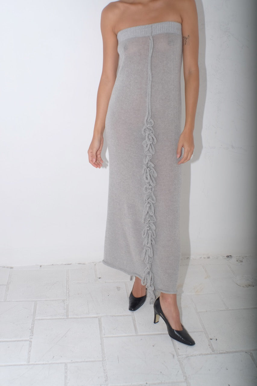 krystal paniagua maxi loop grey skirt knitwear