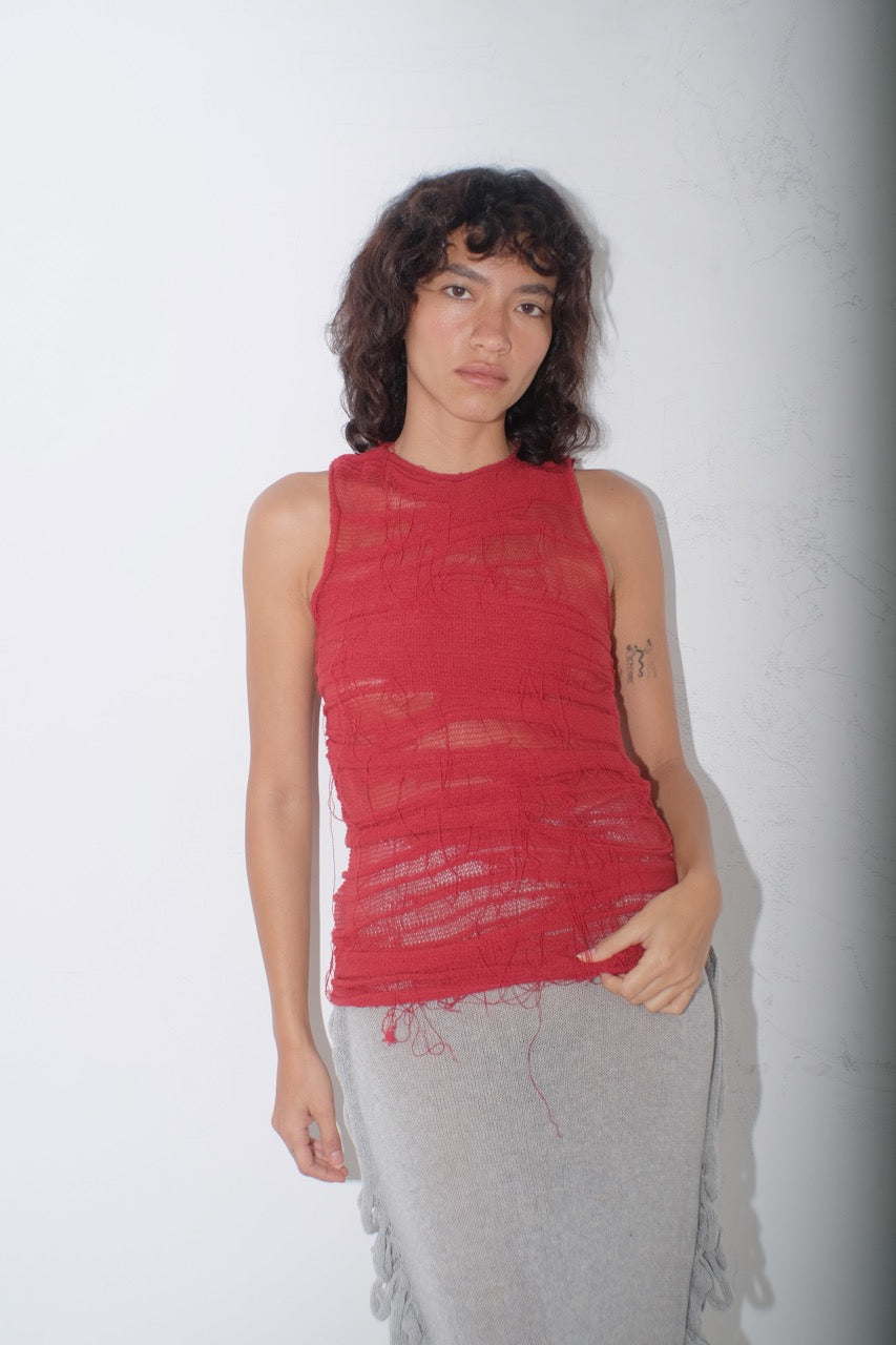 krystal paniagua red organic knit vest