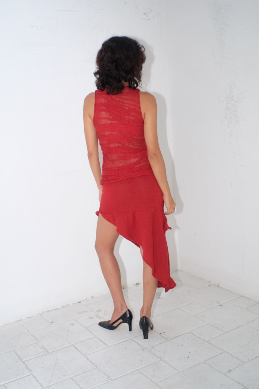 krystal paniagua red side hold skirt knitwear