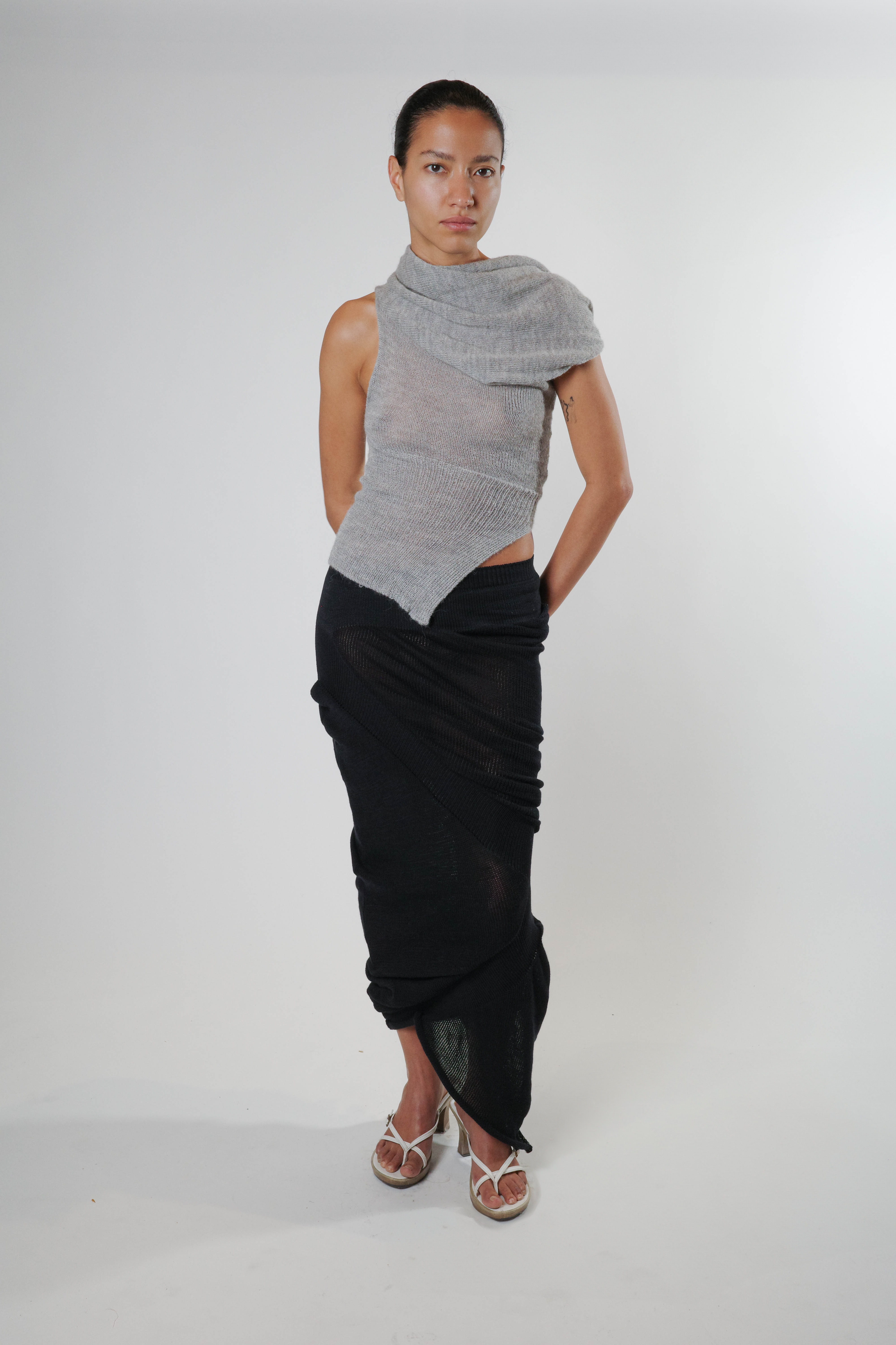 Neck Drape Top (Grey)