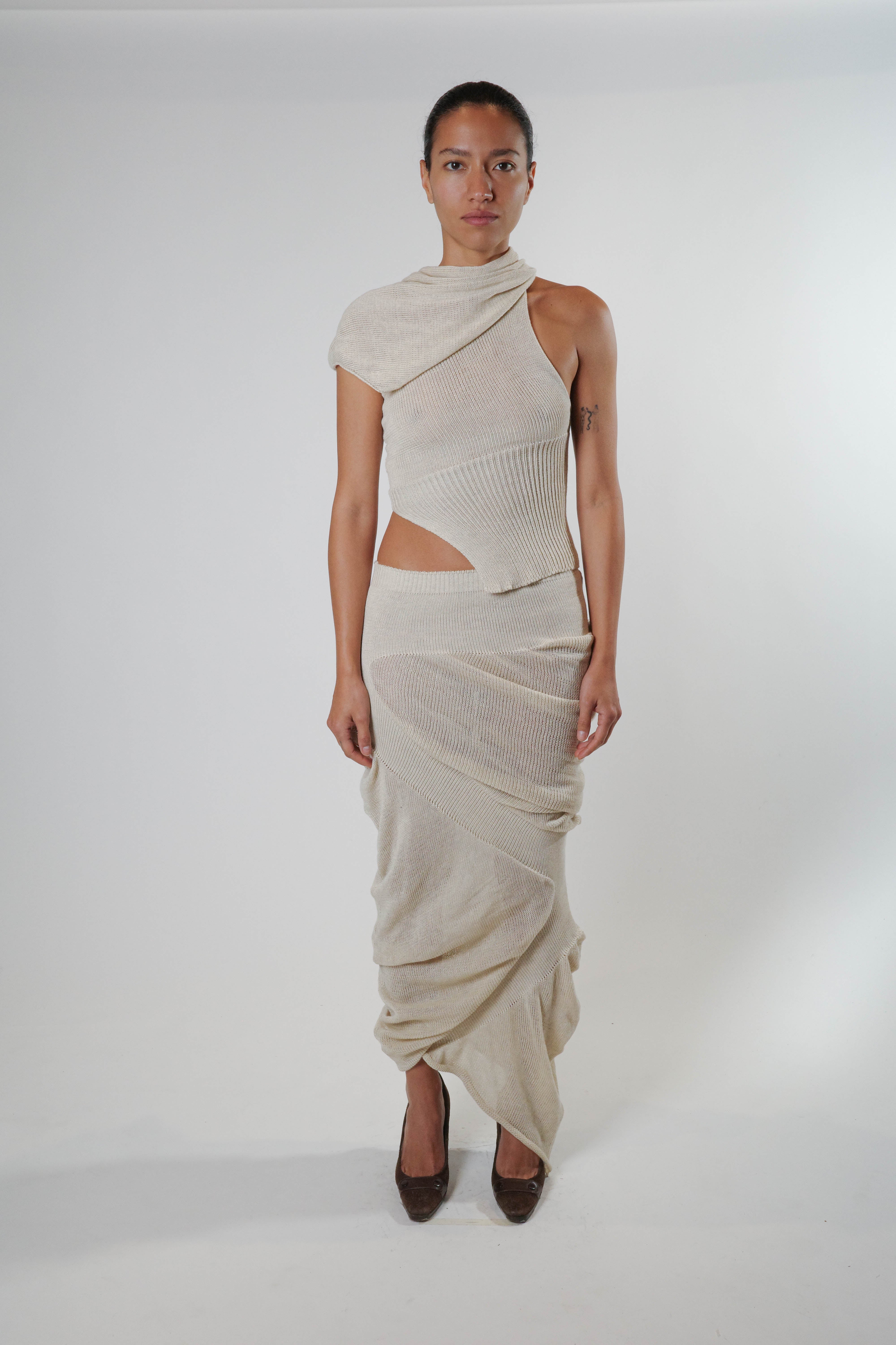 Zig-Zag Maxi Skirt (Beige)