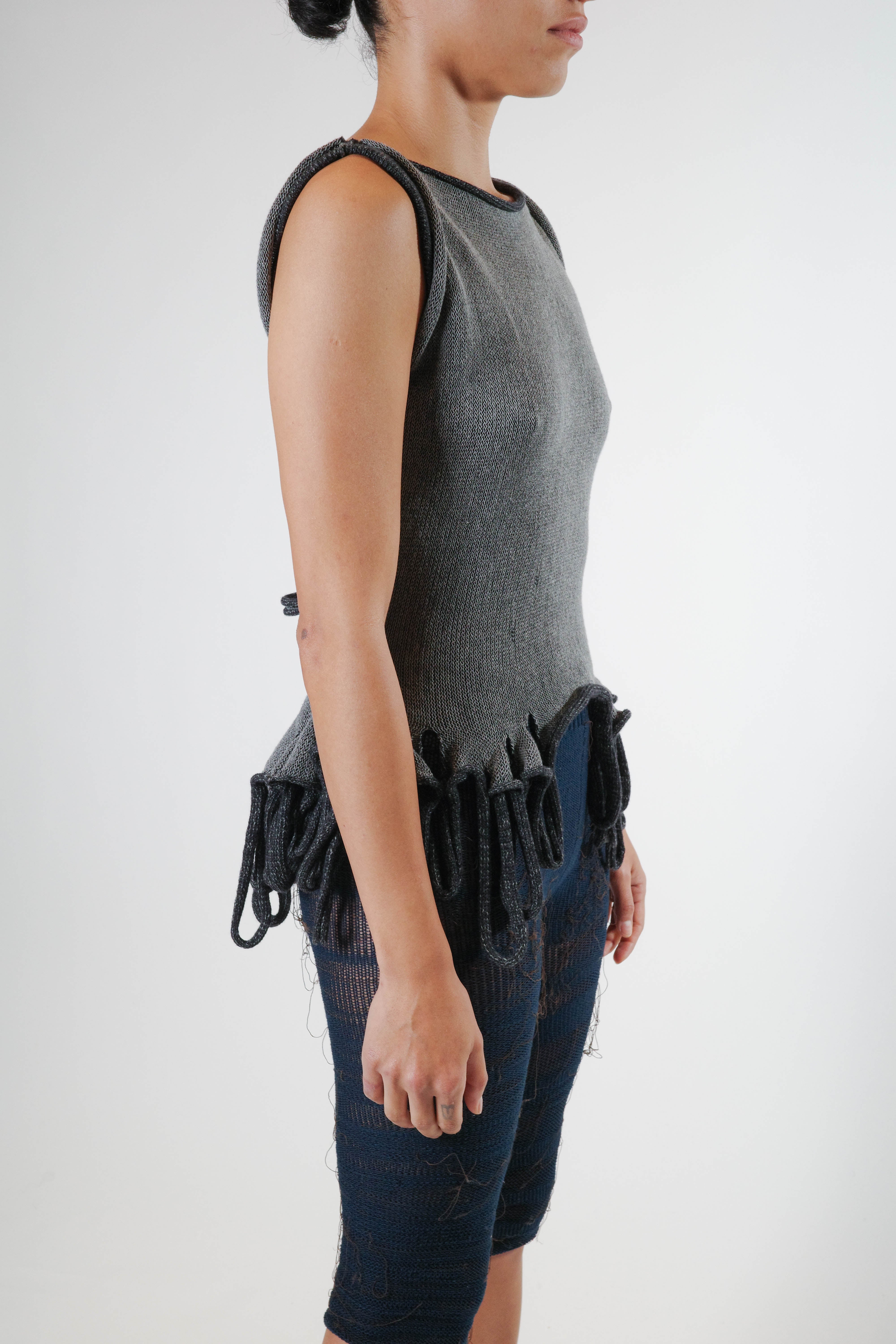 Reversible knit tank top in grey, spring outfit 