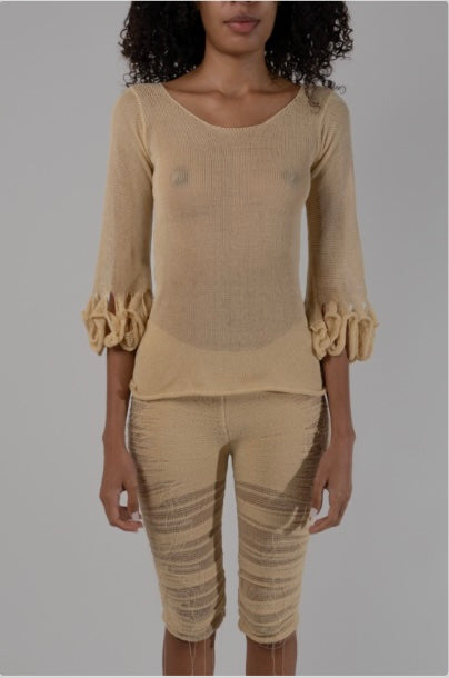 Swiggle Sleeve Top (Beige)