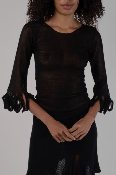 Swiggle Sleeve Top (Black)